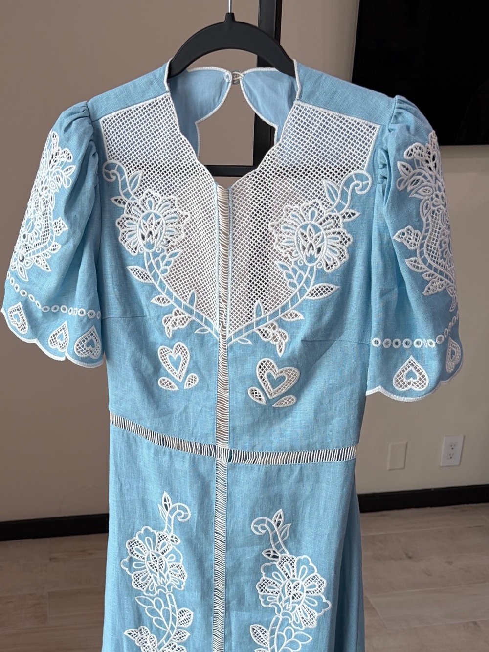 Farm Rio Light Blue Embroiderede Midi Dress - Picture 2 of 11